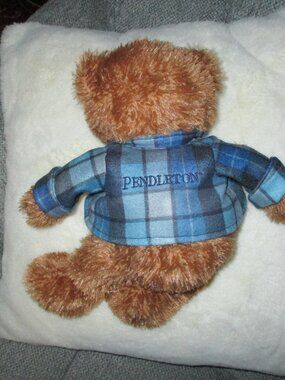Pendleton Brown Stuffed Bunnies by the Bay Bear Blue Plaid Flannel shirt